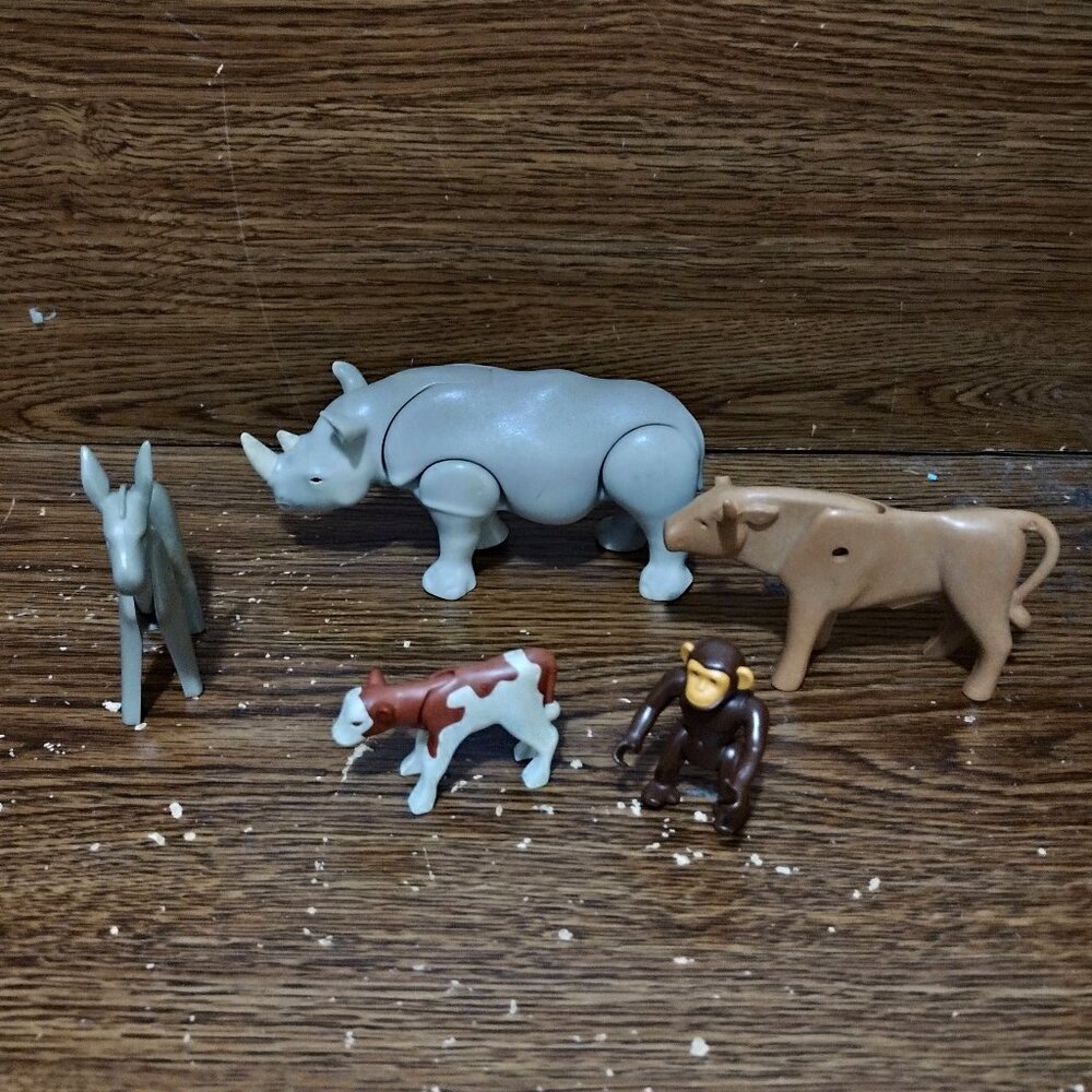 Playmobil Mixed Animals Lot from 1974 Rhino Cow Monkey Donkey
